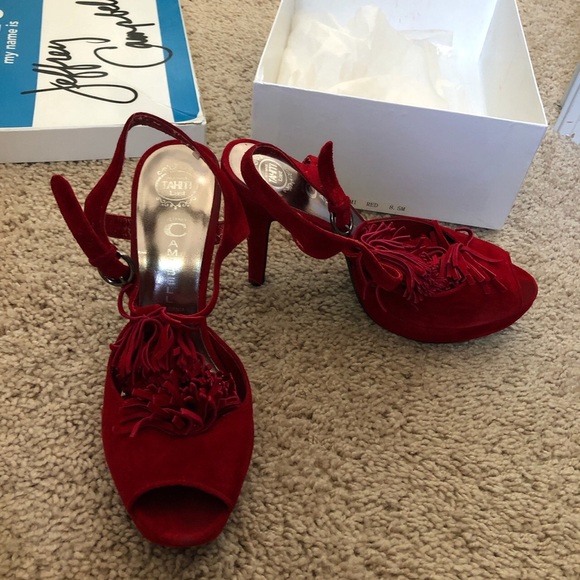 Red Suede Jeffrey Campbell Heels - Picture 3 of 4